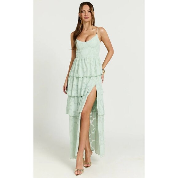SHOWPO Janezkie Light Green Formal Tiered Gown Size US 2 NEW NWT - Picture 1 of 5
